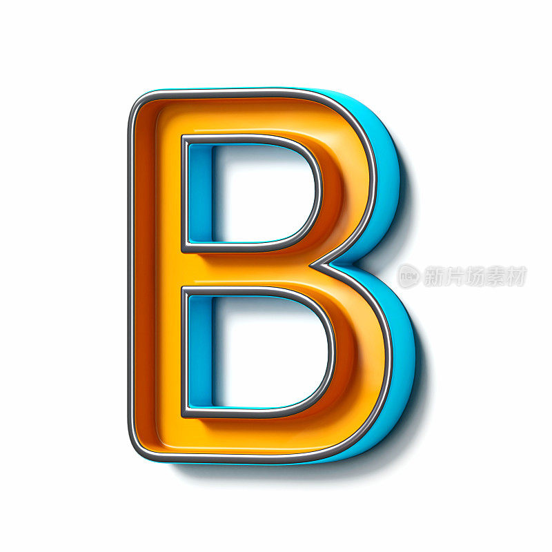 橙色蓝色薄金属字体字母B 3D